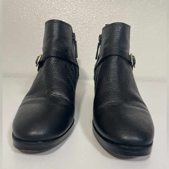 Cole Haan Pearlie Leather Ankle Bootie Heels Boots Zipper Round Toe Black 6.5B - Picture 4 of 8